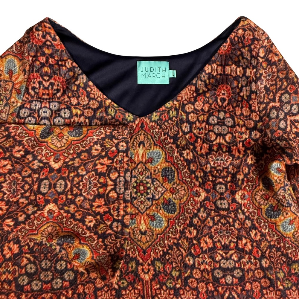 Judith March Boho V-Neck Long Sleeve A Line Bell Sleeve Medallion Dress Womens L